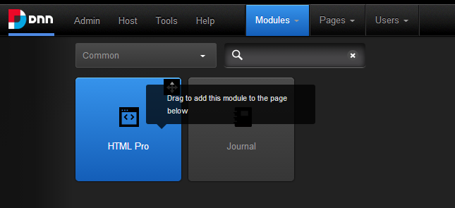 DNN control bar - bookmarked modules